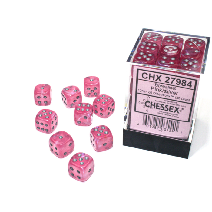 Chessex 36d6 Dice Block (12mm): Borealis Luminary (Assorted Colours)