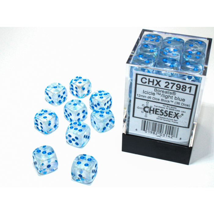 Chessex 36d6 Dice Block (12mm): Borealis Luminary (Assorted Colours)