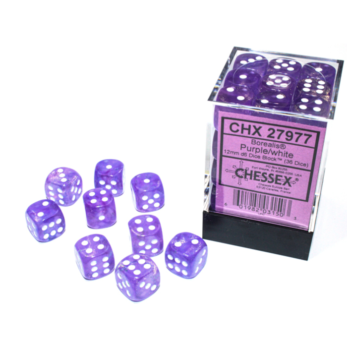 Chessex 36d6 Dice Block (12mm): Borealis Luminary (Assorted Colours)