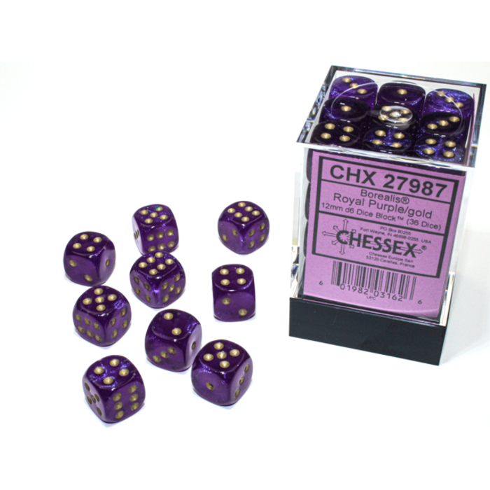Chessex 36d6 Dice Block (12mm): Borealis Luminary (Assorted Colours)
