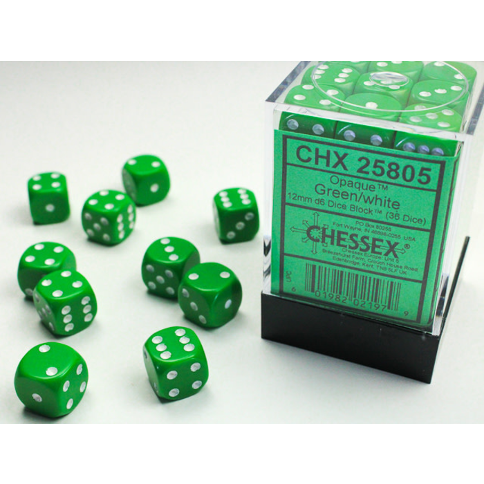 Chessex 36d6 Dice Block (12mm): Opaque (Assorted Colours)