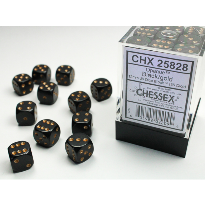 Chessex 36d6 Dice Block (12mm): Opaque (Black/White/Grey)
