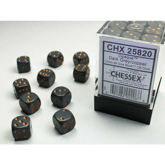 Chessex 36d6 Dice Block (12mm): Opaque (Black/White/Grey)