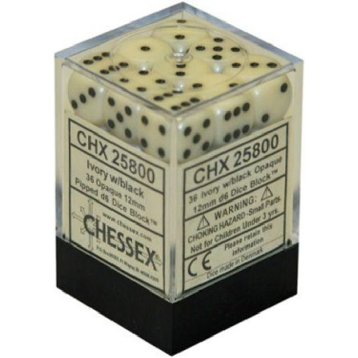 Chessex 36d6 Dice Block (12mm): Opaque (Black/White/Grey)