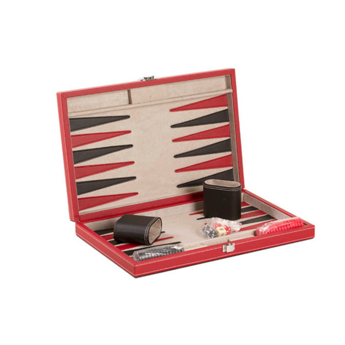 CHH Backgammon Set 15" Black & Red Leatherette