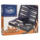 Backgammon Set 9" Black Leatherette with Grey Stripe