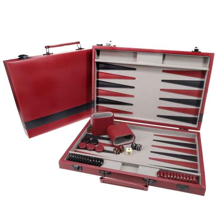 Wood Expressions Backgammon Set 15" Red & Black Vinyl