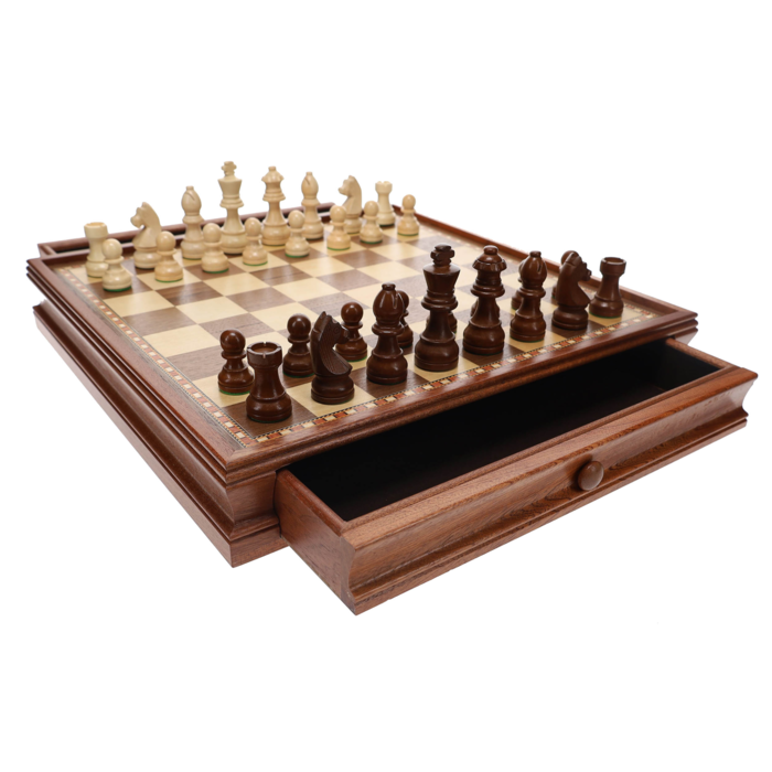 Wood Expressions Chess & Checkers Set 15" – French Staunton Wood Weighted Pieces, Brown & Natural Wooden Board with Storage