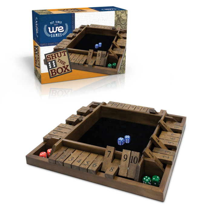 Wood Expressions Shut The Box  4 Player – Walnut Stained Wood Travel Size