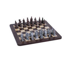 Wood Expressions Chess Set – Chinese Qin Pewter Pieces with Walnut Root Board