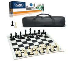 Wood Expressions Chess Set – Tournament with Plastic Pieces and Black Roll-up Board and Travel Canvas Bag