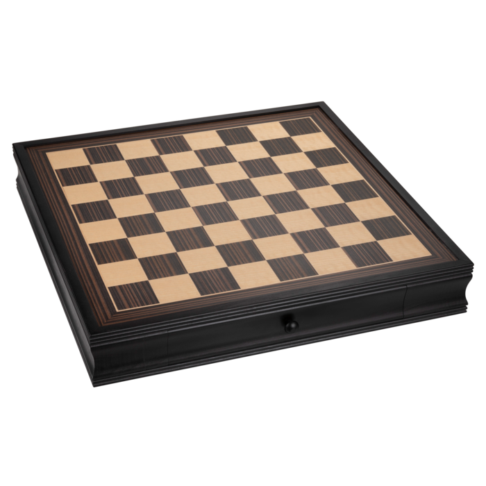 Wood Expressions Chessboard 19" - Deluxe Black Stained Wood with Storage