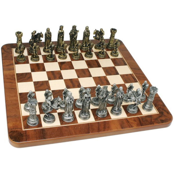 Wood Expressions Chess Set – Medieval Pewter Pieces & Walnut Root Board