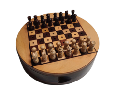 Wood Expressions Round Wooden Travel Chess Set with Pegged Chessmen – 6"