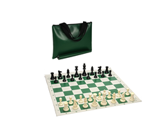 Wood Expressions Chess Set – Tournament with Plastic Pieces and Green Roll-up Board and Travel Green Tote