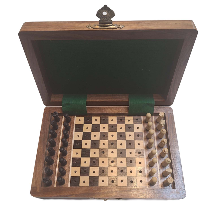 Wood Expressions Wooden Travel Chess Set with Pegged Chessmen – 6"