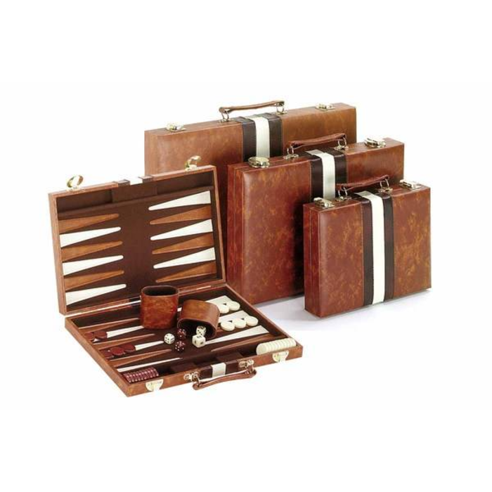 CHH Backgammon Set 15" Brown & White Vinyl
