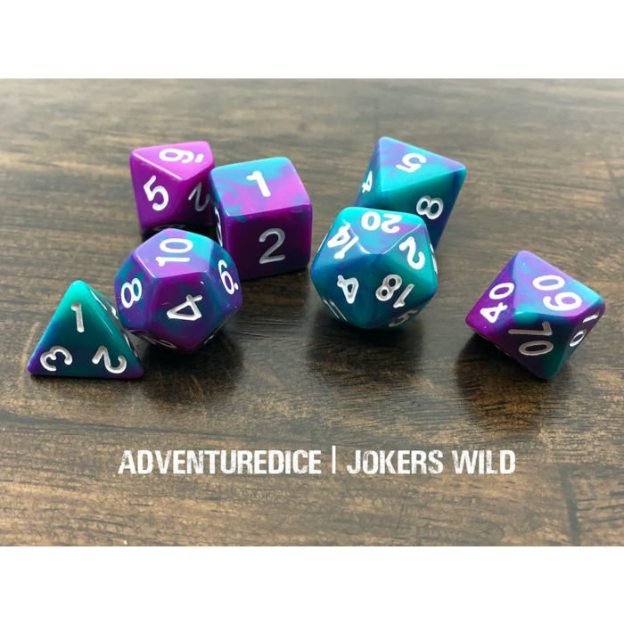Adventure Dice 7-Piece RPG Dice Set: RPG Themed Jokers Wild