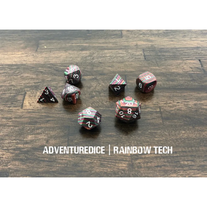 Adventure Dice 7-Piece RPG Premium Wood Dice Set: Rainbow Tech