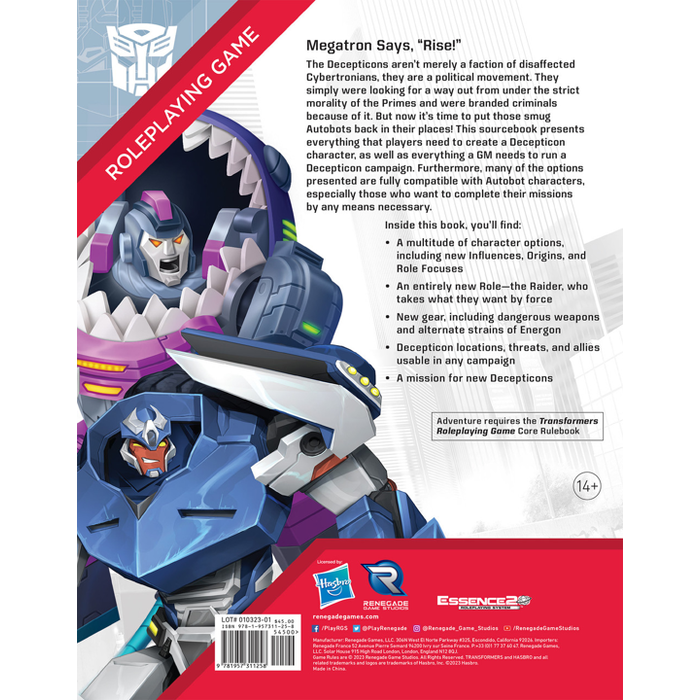 Renegade Game Studios Transformers RPG The Decepticon Directive