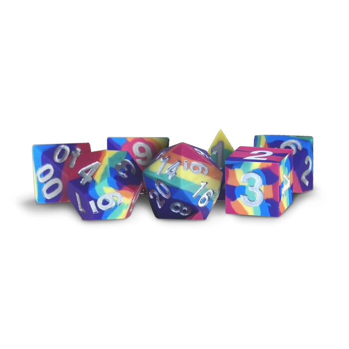 Metallic Dice Games 7-Piece RPG Sharp Edge Silicone Rubber Dice Set