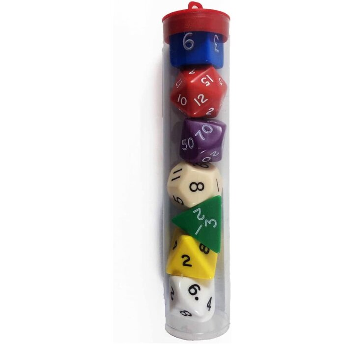 Koplow Koplow Jumbo 7-Piece Polyhedral Opaque Mixed Colours Dice Set in Tube