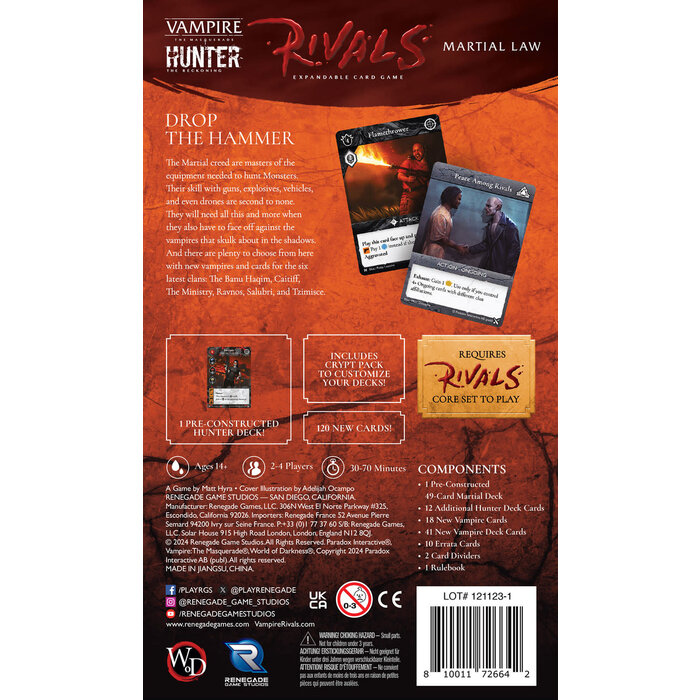 Renegade Game Studios Vampire the Masquerade - Rivals: Martial Law Expansion