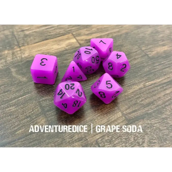 Adventure Dice 7-Piece RPG Dice Set: Food Themed Grape Soda