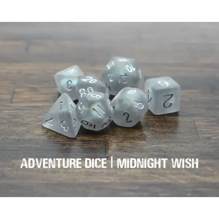 Adventure Dice 7-Piece RPG Dice Set: Night Themed Midnight Wish