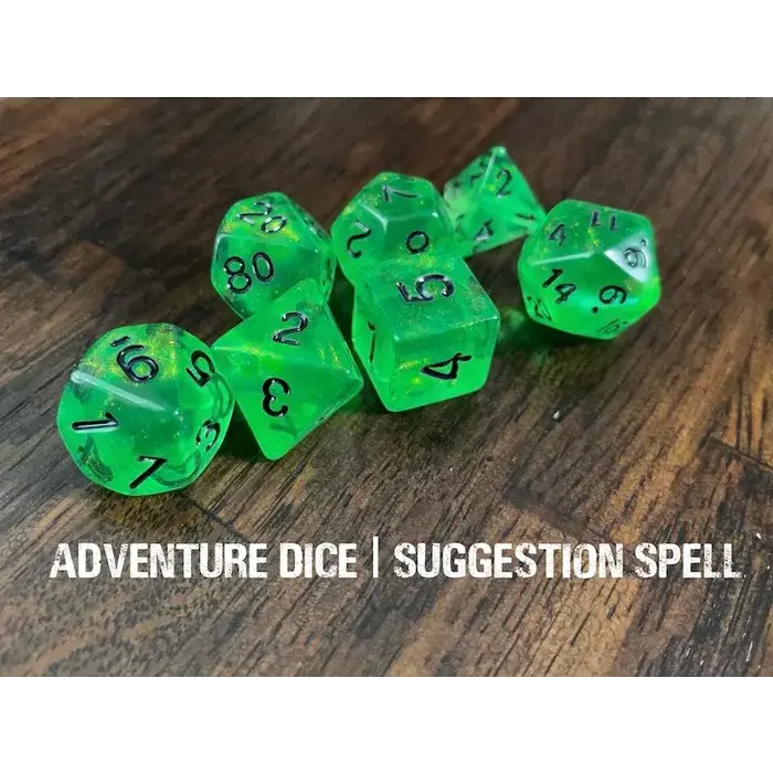 Adventure Dice 7-Piece RPG Dice Set: RPG Themed Suggestion Spell