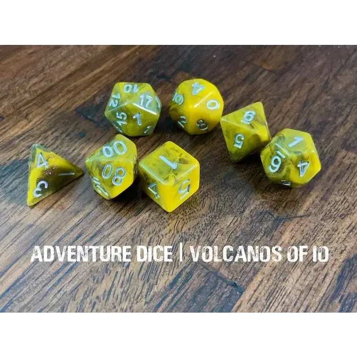Adventure Dice 7-Piece RPG Dice Set: Fire Themed Volcanos of Io