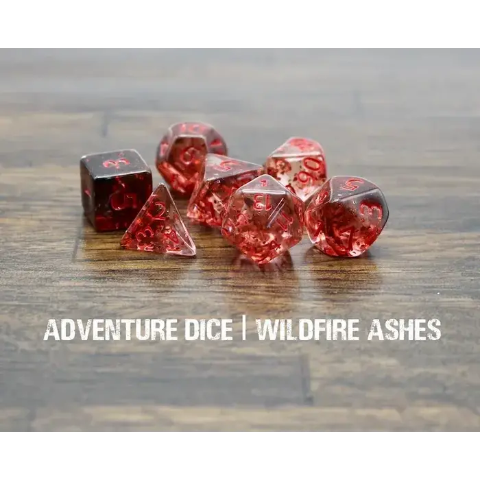 Adventure Dice 7-Piece RPG Dice Set: Fire Themed Wildfire Ashes