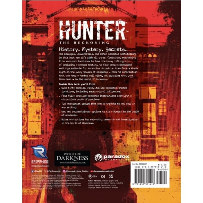 Renegade Game Studios Hunter: The Reckoning RPG Alma Maters