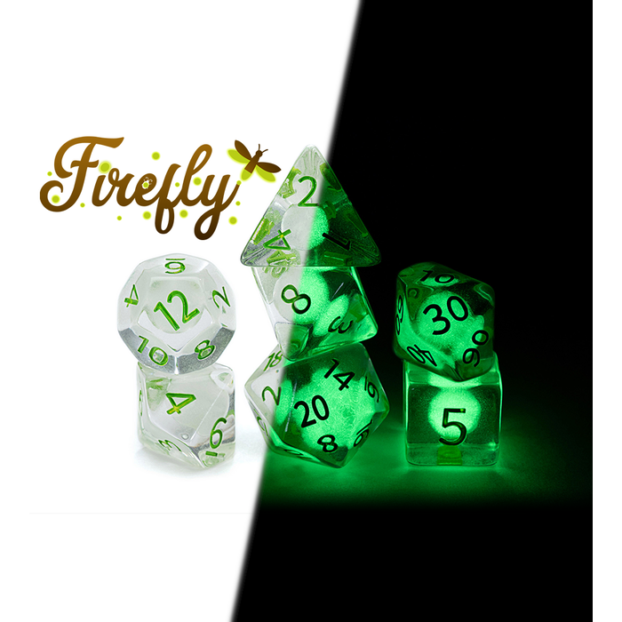 Gate Keeper Games 7-Piece RPG Dice Set: Glow in the Dark Firefly