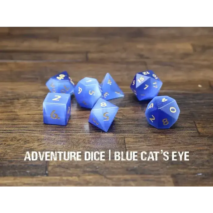 Adventure Dice 7-Piece RPG Premium Gemstone Dice Set: Blue Cat's Eye