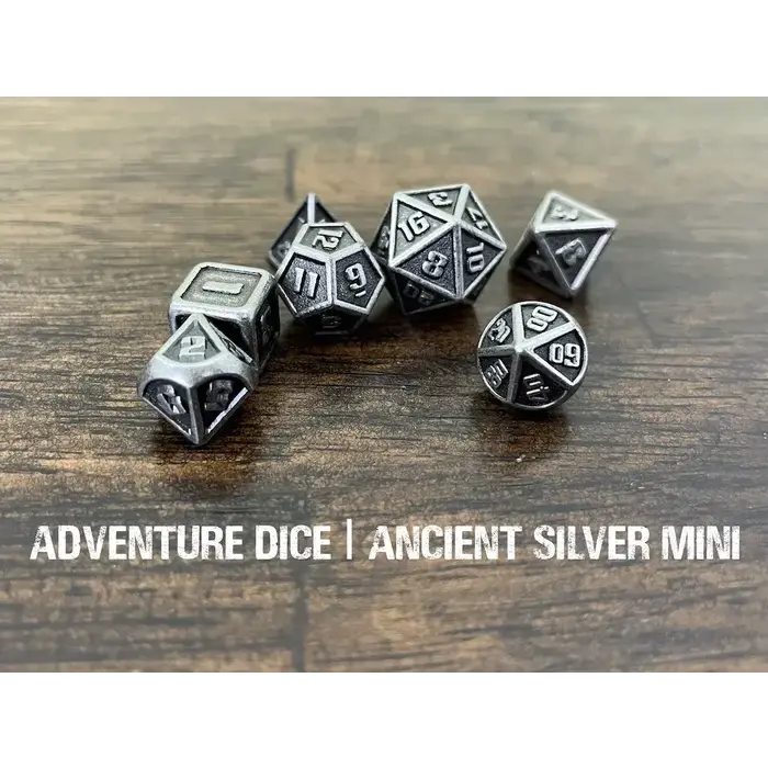 Adventure Dice Mini 7-Piece RPG Premium Metal Dice Set: Ancient Silver