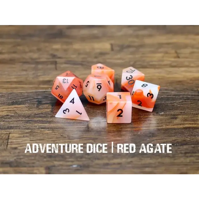 Adventure Dice 7-Piece RPG Premium Gemstone Dice Set: Red Agate
