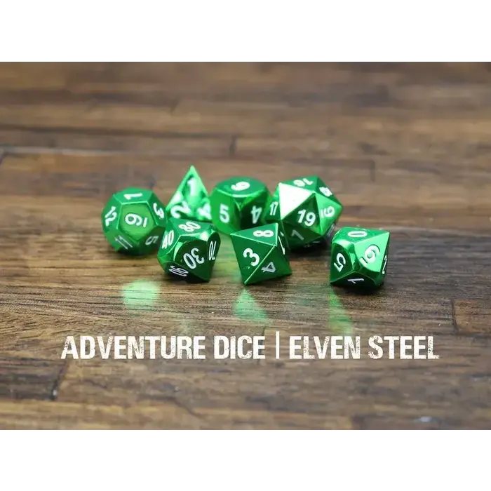 Adventure Dice 7-Piece RPG Premium Metal Dice Set: Elven Steel