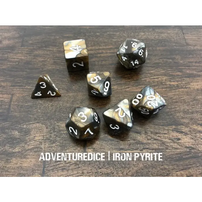 Adventure Dice 7-Piece RPG Dice Set: Iron Pyrite