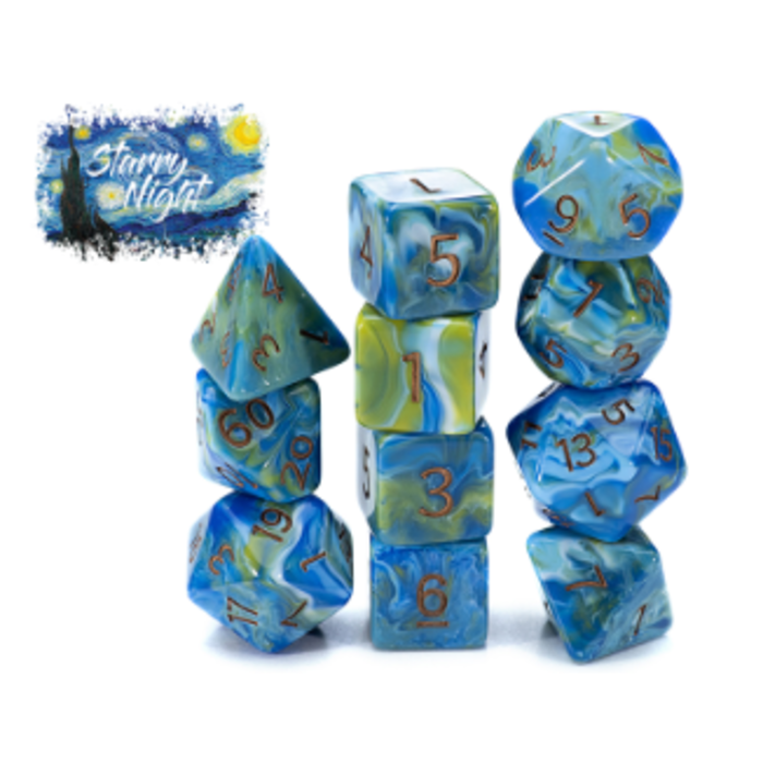 Gate Keeper Games 7-Piece RPG Dice Set: Van Gogh Dice - Starry Night