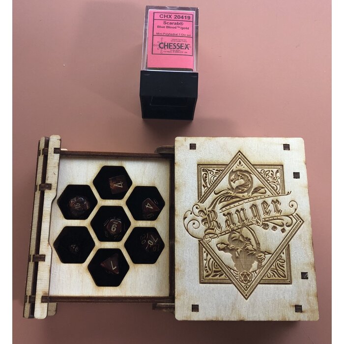 Redline Engraving Wooden 7-piece Mini Tome of Dice -