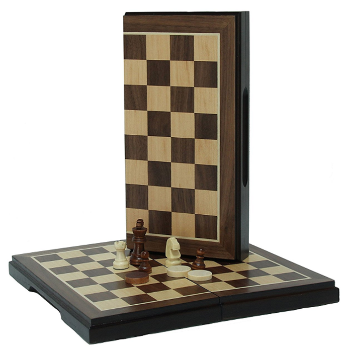 Wood Expressions Chess & Checkers Set 9" - w/ Magnetic Travel Size Board