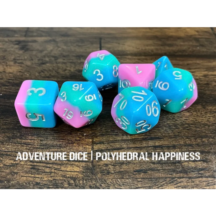 Adventure Dice 7-Piece RPG Dice Set: Happy Words