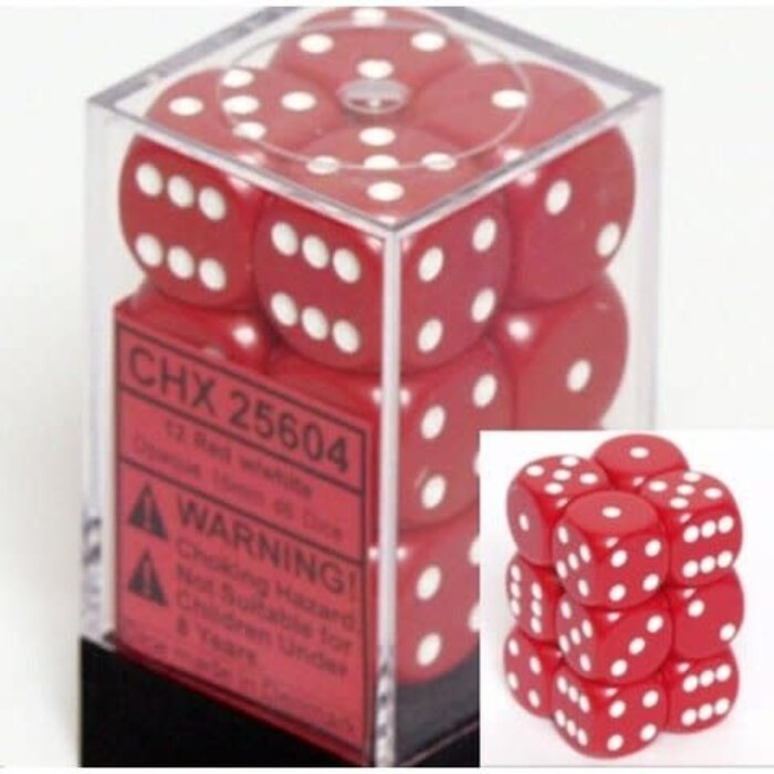 Chessex 12d6 Dice Block (16mm): Opaque White Pipped (Assorted Colours)