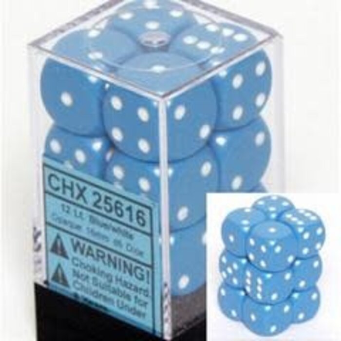 Chessex 12d6 Dice Block (16mm): Opaque White Pipped (Assorted Colours)