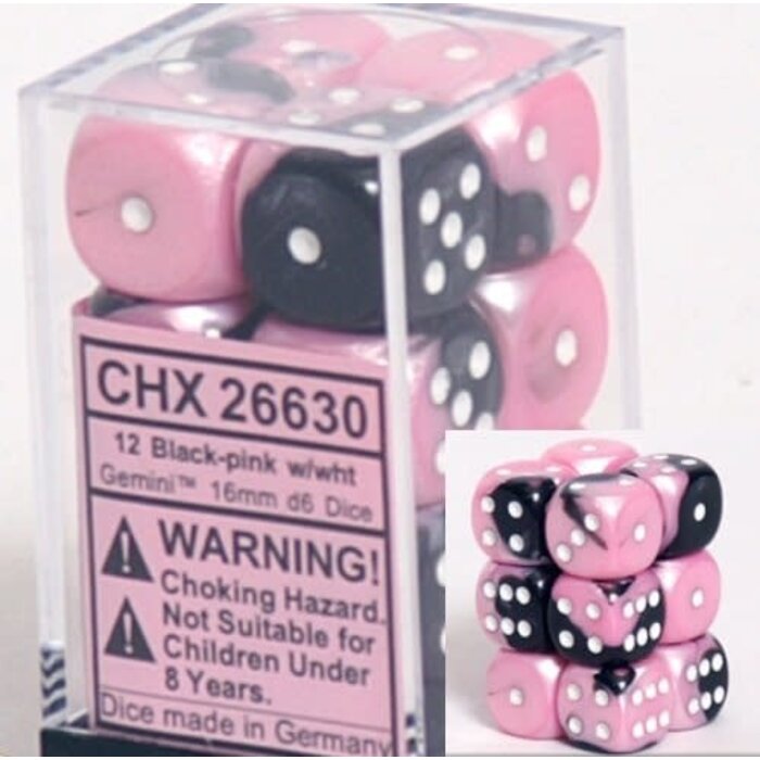 Chessex 12d6 Dice Block (16mm): Gemini White Pipped (Assorted Colours)