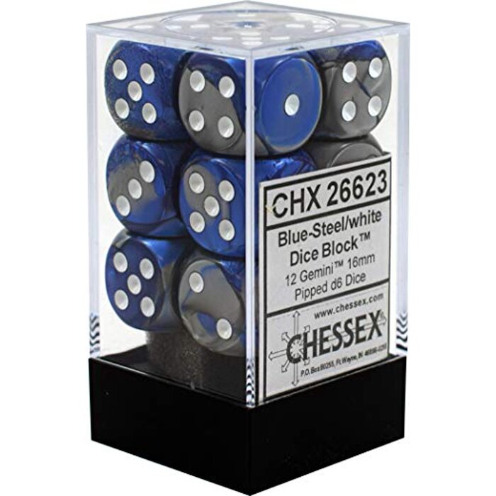 Chessex 12d6 Dice Block (16mm): Gemini White Pipped (Assorted Colours)