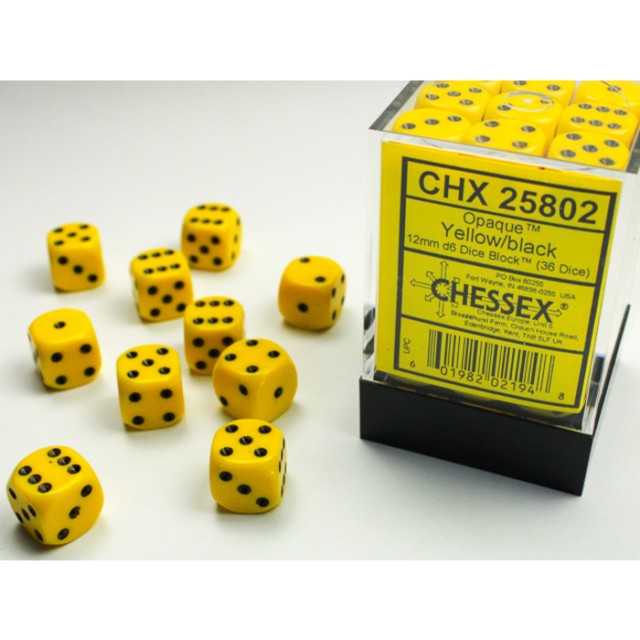 Chessex 36d6 Dice Block (12mm): Opaque (Assorted Colours)