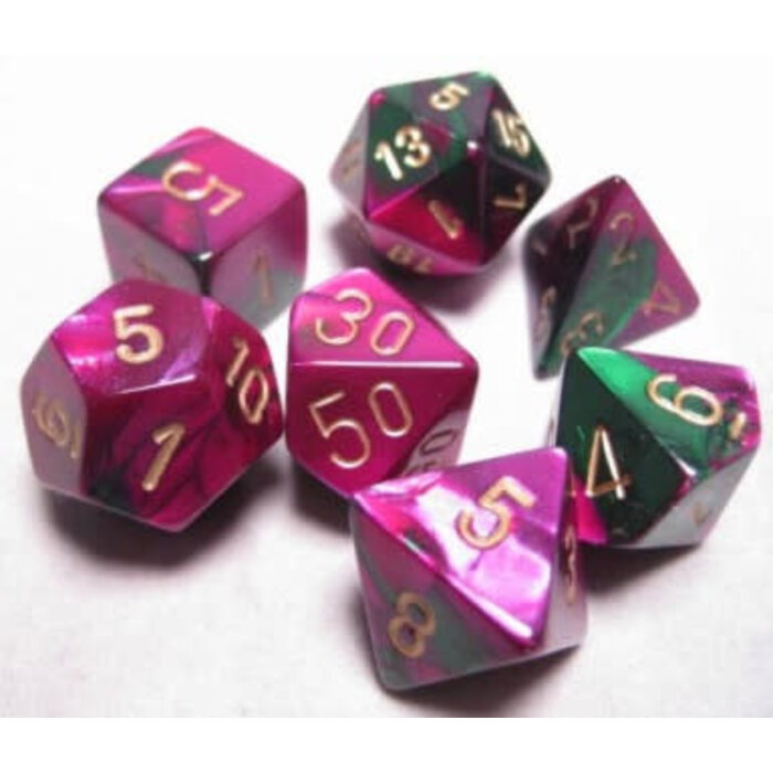 Chessex 7-Piece RPG Dice Set: Gemini Gold Numbered (Assorted Colours)