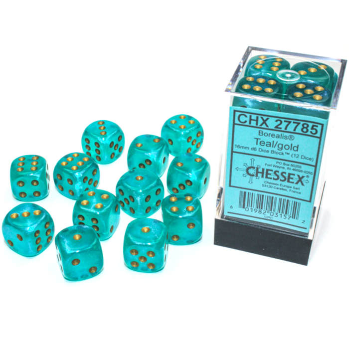 Chessex 12d6 Dice Block (16mm): Borealis Luminary (Assorted Colours)